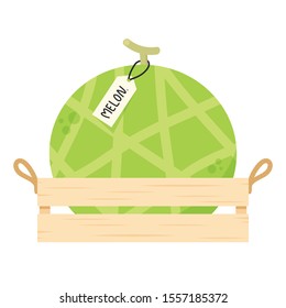 Melón en jaulas de madera.Vector de melón. melón sobre fondo blanco. símbolo. Colirio de madera.