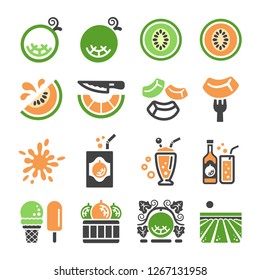 Melon,cantaloupe Icon Set,vector And Illustration