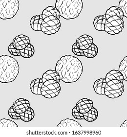 Melonpan seamless pattern greyscale drawing. Useable for wallpaper or any sized decoration. Handdrawn Vector Illustration