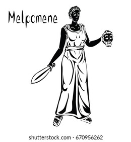 Melpomene greek muse of tragedy black vector illustration isolated on a white background