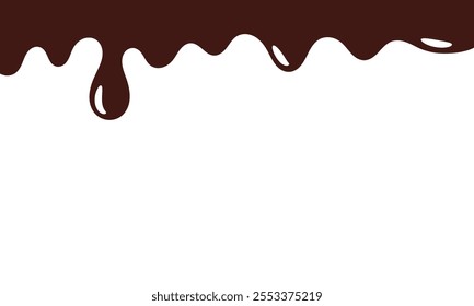 fundo de chocolate derretido. ilustração de chocolate gotejando para design de banner ou embalagem. fundo ondulado brilhante vetor de chocolate fluido.