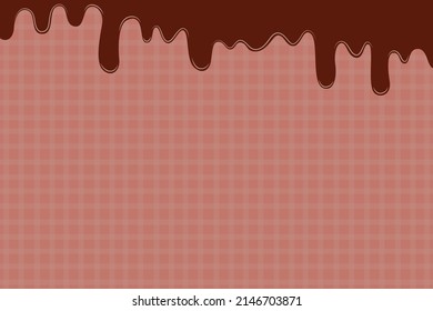 A melt of chocolate cream on a brown waffle background 