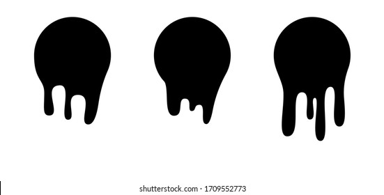 Melt drip stickers or circle labels. Vector liquid drops icons for graffiti blob stickers. Black liquid or melted chocolate drips, current paint