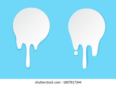 Melt drip stickers or circle labels. Vector liquid drops icons for graffiti blob stickers. White liquid or melted chocolate drips, milk, current paint