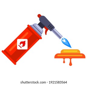 melt gold with a portable gas torch. flat vector illustration