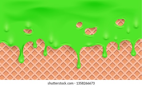 melt green liquid on waffle texture. 