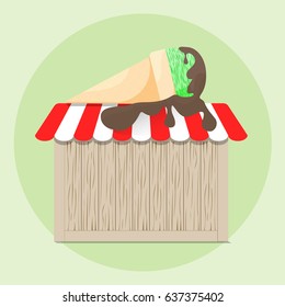 Melt ice cream on the roof of wooden board vector design