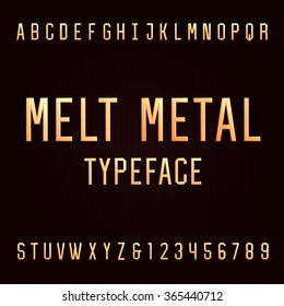 Melt metal alphabet font. 3D effect type letters and numbers. Vector typeset for headlines, posters etc.