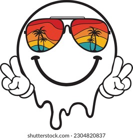 Melt Smile Face Happy Face Summer Vacation With Retro Sunglasses