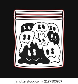 Lächeln Sie die Seite in Plastik Reißverschluss für T-Shirt. Vektorgrafik mit handgezeichneter Doodline-Zeichnung