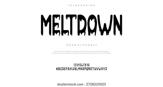 Meltdown rough abstract digital alphabet font typography. Bold Condensed Display Font. Vector illustration