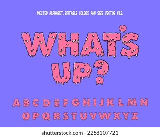 Melted alphabet. Editable colors and size melting zombie font. Typography Set for poster, logo, banner, party. Horror Grime style.