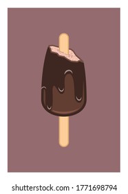 Melted an bitten chocolate ice cream. Simple Illustration.
