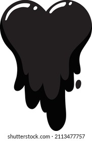 Melted black heart on white background illustration