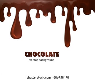 Melted brown chocolate flow down. Vector illustration isolated on white background