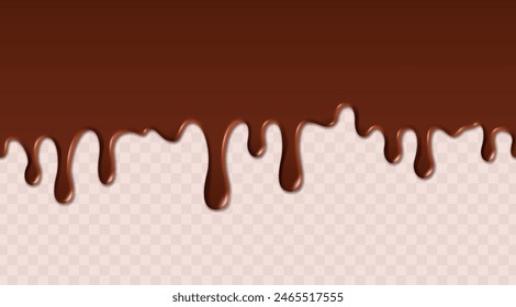 Melted brown realistic chocolate flow down. Vector illustration.