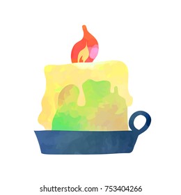 Melted candle. Cartoon clip art illustration on isolated background. Watercolour imitation.