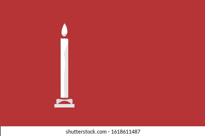 Melted of candle flame in red background. This candle flame has melted wax candles. This candle consists of a candle stick, candles flame and candles holder. Flat candles flame illustration.