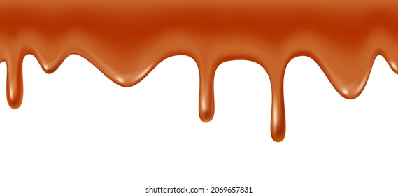 Schmelztes Karamelltropfen, realistische Vektorgrafik auf weißem Hintergrund