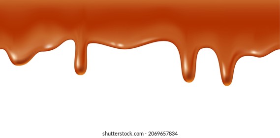 Schmelztes Karamelltropfen, realistische Vektorgrafik auf weißem Hintergrund