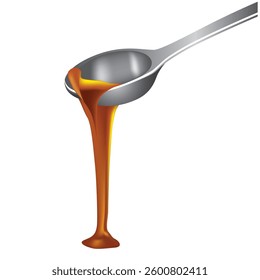 Melted caramel dripping from spoon, vector illustration