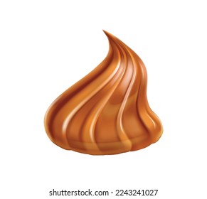 Melted caramel swirl drop on white background realistic vector illustration