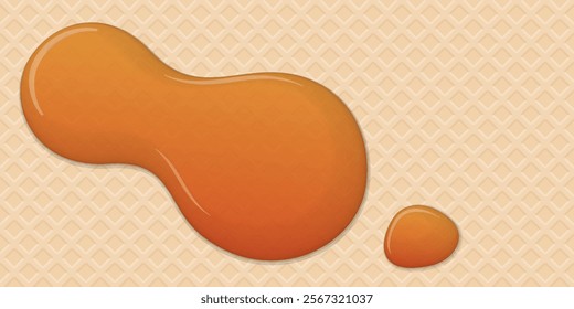 Melted caramel syrup drop on wafer texture background graphic illustration have blank space.