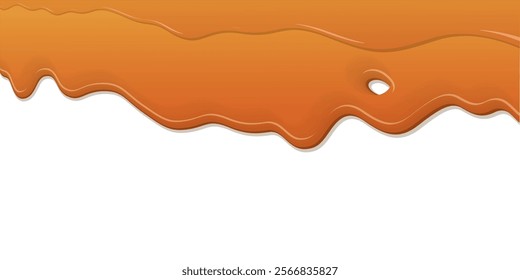 Melted caramel syrup pouring on white background graphic illustration have blank space.