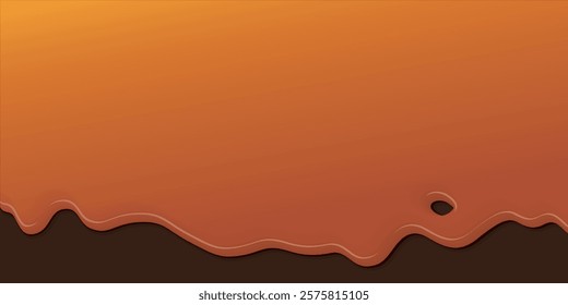 Melted caramel syrup pouring on brown background graphic illustration have blank space.
