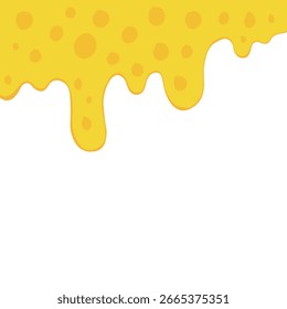 Melted cheese dripping background. Cartoon style dripping cheese. Yellow cheese melt frame