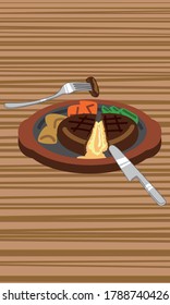 filete de hamburguesa de queso fundido con tenedor y cuchillo