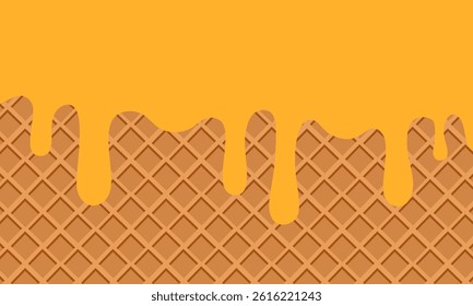 melted cheese on waffle. cheese ice cream melted on waffle background. cheese ice cream melted on waffle background for template banner, poster, label