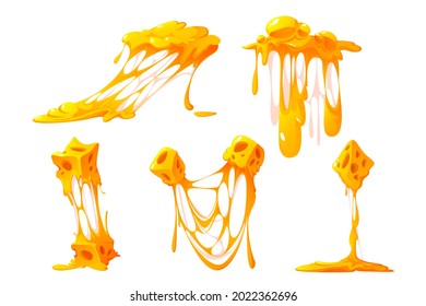 Melted cheese pieces isolated on white background