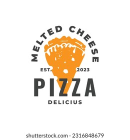 Cortejo De Pizza De Queso Fundido Para Restaurante Bar Diseño De Logotipo Bistro Retro Vintage