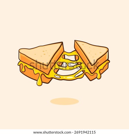 Melted cheese sandwich vector illustration. Suitable for tasty grilled toast breakfast menu.