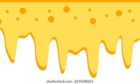 Queso derretido o Vector de fondue de queso suave aislado sobre fondo blanco. Queso derretido, Vector de queso, salpicaduras, líquido derramado.