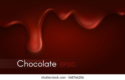 Melted Chocolate 3D Streams Background with Drops. Sweet Space. Vector illustration