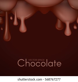 Melted Chocolate 3D Streams Background with Drops. Sweet Space. Vector illustration