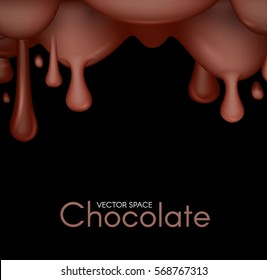 Melted Chocolate 3D Streams Background with Drops. Sweet Space. Vector illustration