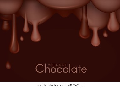Melted Chocolate 3D Streams Background with Drops. Sweet Space. Vector illustration