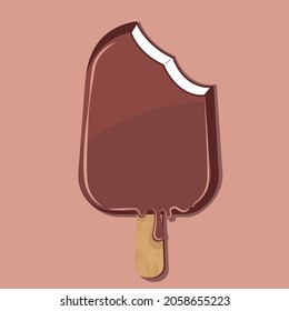 Melted chocolate bar ice cream on a chocolate background. Vector flat line icon.
