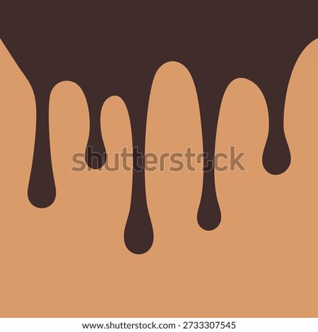 Melted chocolate caramel drips liquid background. A smooth, flowing splash backdrop with elongated droplets.
