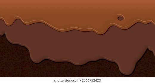 Melted chocolate and caramel pouring on browine cake texture background graphic illustration.