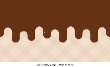Melted chocolate cream on waffle. Chocolate cream melted on ice cream cone background