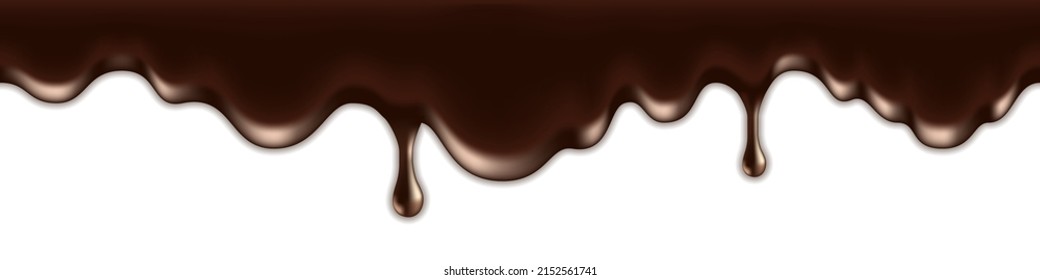 Melted Chocolate Drip. Milk Chocolate Liquid Texture.  Flowing Creamy Wave Swirl.  Dark Brown Splash Spill And Drops On White Background. Abstract Vector Illustration