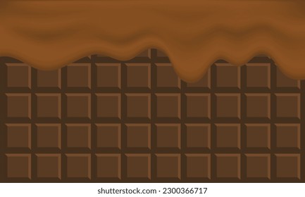 Melted chocolate dripping background. Flowing melted chocolate cartoon vector illustration
