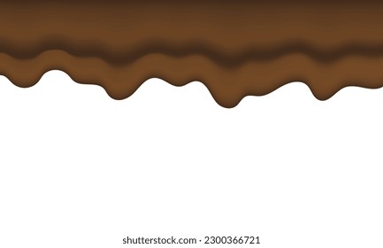 Melted chocolate dripping background. Flowing melted chocolate cartoon on White Background. vector illustration