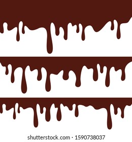 Melted chocolate dripping on white background, Vector Illustration of Liquid Chocolate Cream