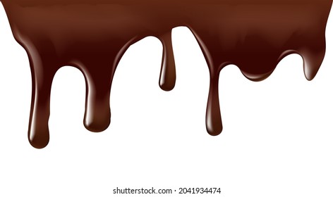 Melted Chocolate dripping on white background, realistic vector illustration 