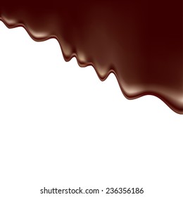 Melted chocolate dripping on white background